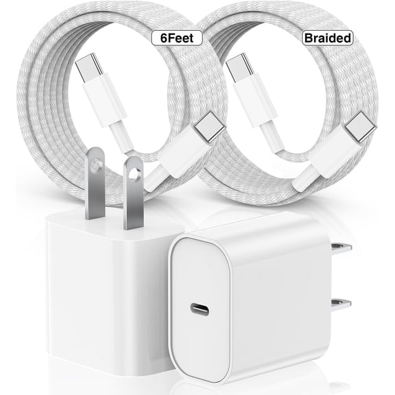 Wall Charger Compatible with iPhone 15 16 17 Charger Fast Charging,20W USB C Charger Block with 60W 6FT USB C Braided Cord Compatible for iPhone 17 Pro 16 15 Pro Max/Pro/Plus/iPad Pro/Air Case