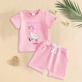 thumbnail image 2 of NOLDARES Baby Outfit Toddler Girl Short Sleeve T Shirts Shorts Set 2Pcs Infant Summer Clothes(Pink,2-3 Years), 2 of 7