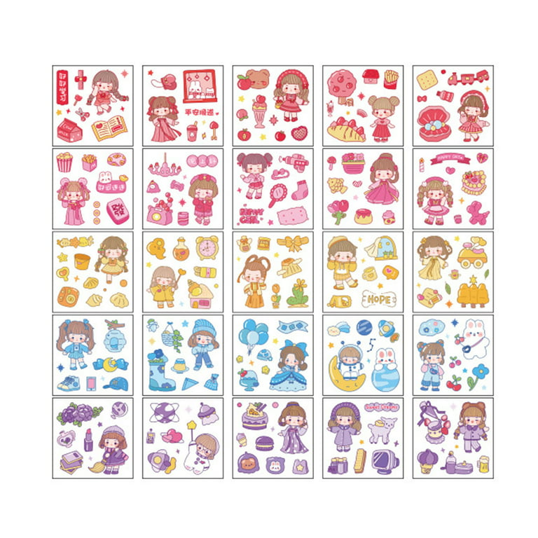 NUZYZ 100 Pcs/Box Paper Stickers Cartoon with Cut Film Portable PET  Painter's Daily Life Craft Stickers Girl Gift