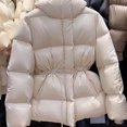 thumbnail image 4 of JGGSPWM Quilted Puffer Jackets for Women Stand Collar Warm Winter Coats Thicken Padded Down Outerwear with Adjustable Waist White S, 4 of 6