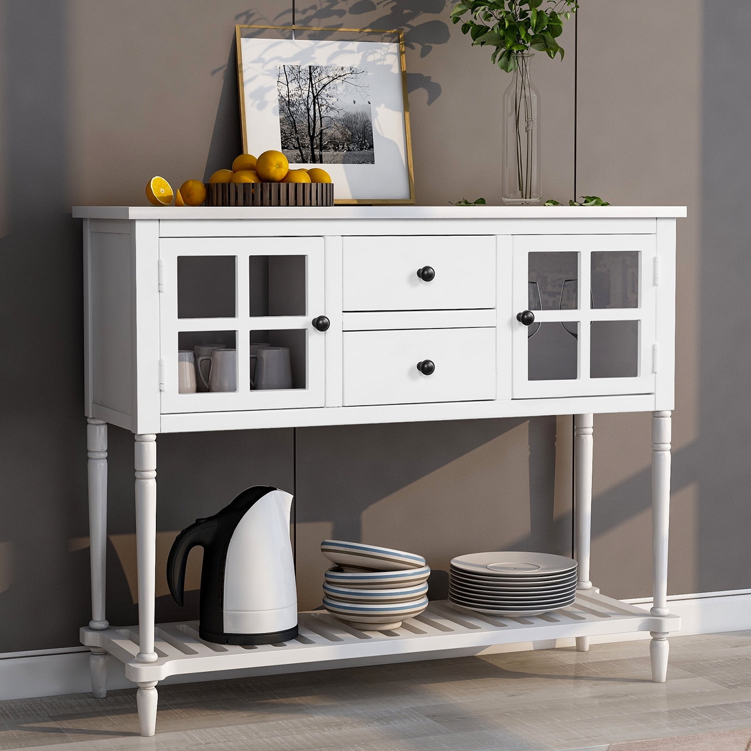 Details about   Wood/Glass Sideboard Buffet Console Table w/Shelf Drawer Cabinet Entryway Gray 
