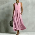 thumbnail image 6 of QUNYINEY Solid Casual Sundresses for Women Cotton Linen A Line Sleeveless Long Tank Dress Crew Neck Loose Fit Summer with Pockets Dresses, 6 of 8