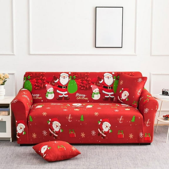 Outoloxit Elastic 3-Seater Sofa Slipcover for 76-91 Inch Couches, Full Wrap Stretch Sofa Cover with Printed Design, All-Season Furniture Protector for Christmas and Daily Use