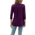 thumbnail image 4 of Seyurigaoka Women Fashion Wild T-Shirts Solid Color 3/4 Sleeve Button V-Neck Tops Spring Loose Casual Shirts Streetwear, 4 of 5