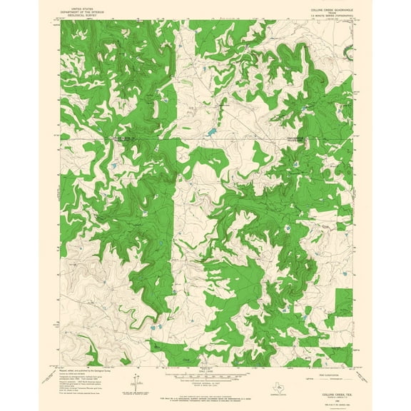 Topographical Map - Collins Creek Texas Quad - USGS 1965 - 23 x 28.32 - Vintage Wall Art