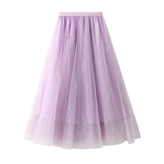 KHONTS Women's Long Rainbow a Line Tulle Tutu Skirts Tiered Skirt Petticoat Purple One Size