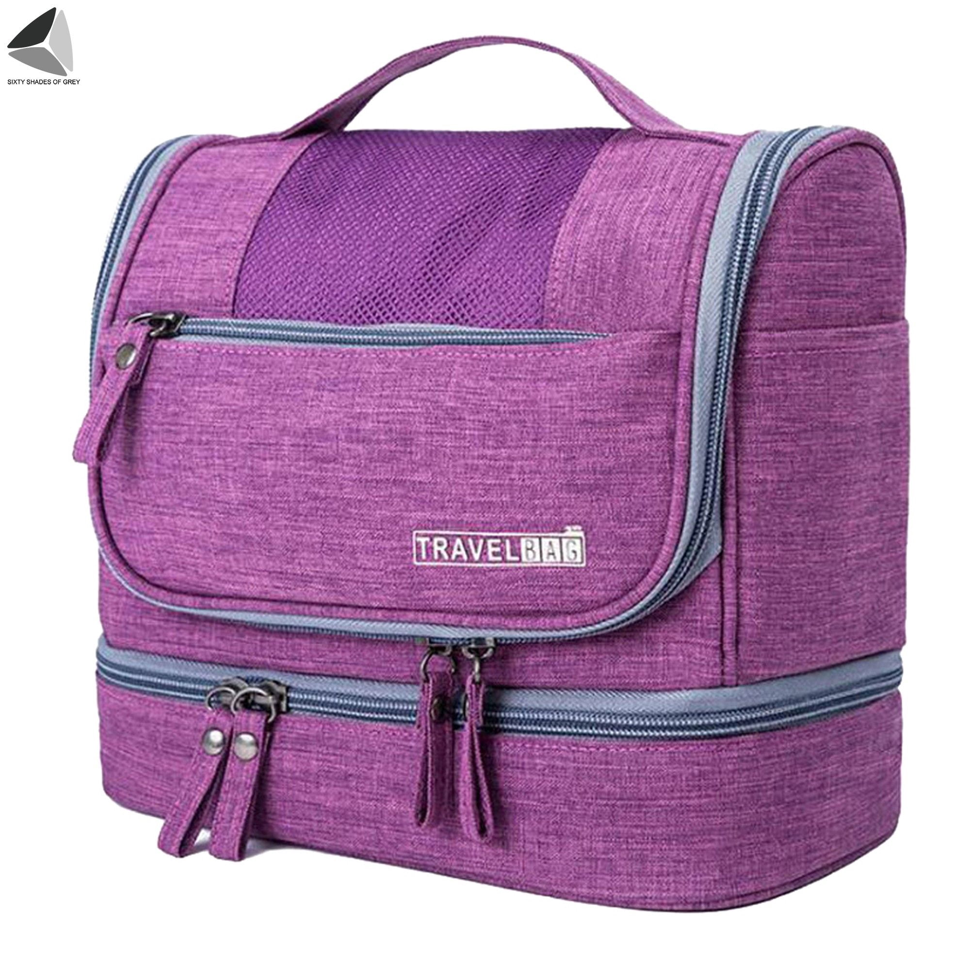 PULLIMORE Large Hanging Toiletry Bag for Women and Men, Travel Toiletry Bag Organizer for Toiletries, Cosmetics, Makeup Bag with Mesh (Purple)