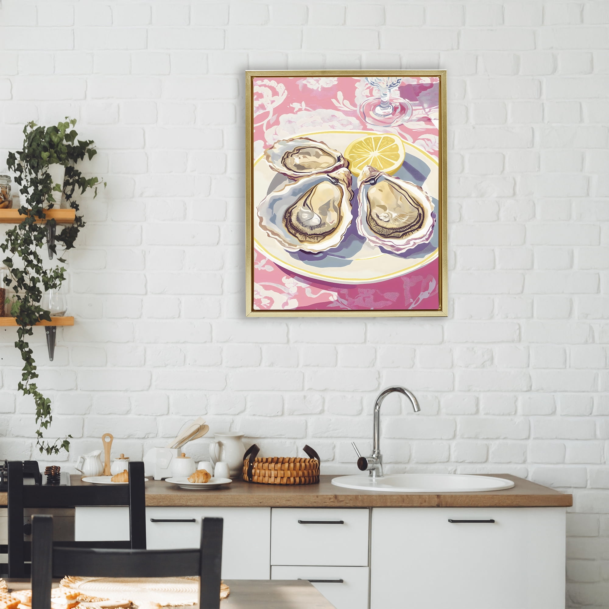 Stupell Industries Plated Oysters & Lemons Gold Framed Floater Canvas Wall Art, design by The Prints Vibe
