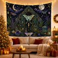 thumbnail image 3 of Teal Moth and Greenhouse Against Starry Night, Mystical Celestial for Nature Lovers, Botanical Fantasy Art Decor, Halloween Gift Tapestry Wall Hanging for Bedroom and Living Room, 3 of 7