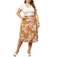 thumbnail image 2 of Agnes Orinda Women's Plus Size Boho Floral Wrap Skirts a Line Midi Chic Ruffled Hem High Waisted Skirt 4X Orange, 2 of 5