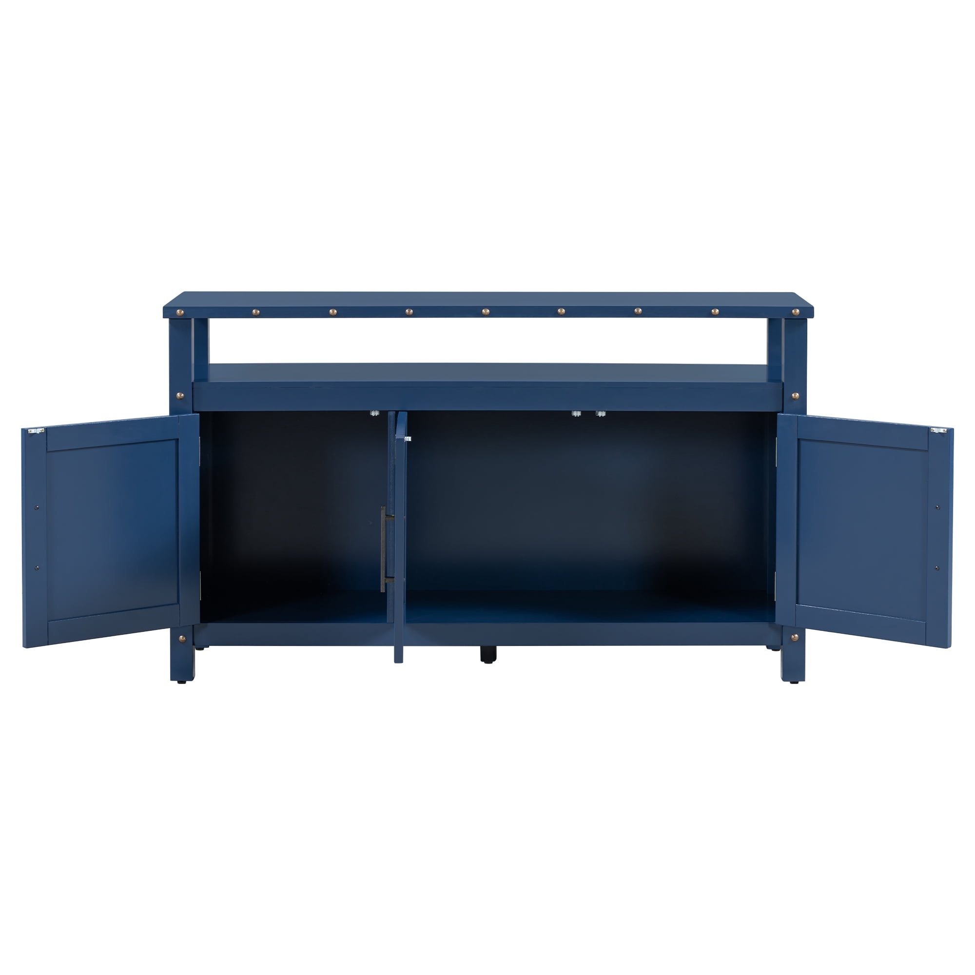 Euroco Sideboard Buffet Cabinet with 3 Doors, 55" Storage Cabinet with Metal Handles and Metal Rivets Design,Coffee Bar for Kitchen Living Room,Entryway,Navy Blue