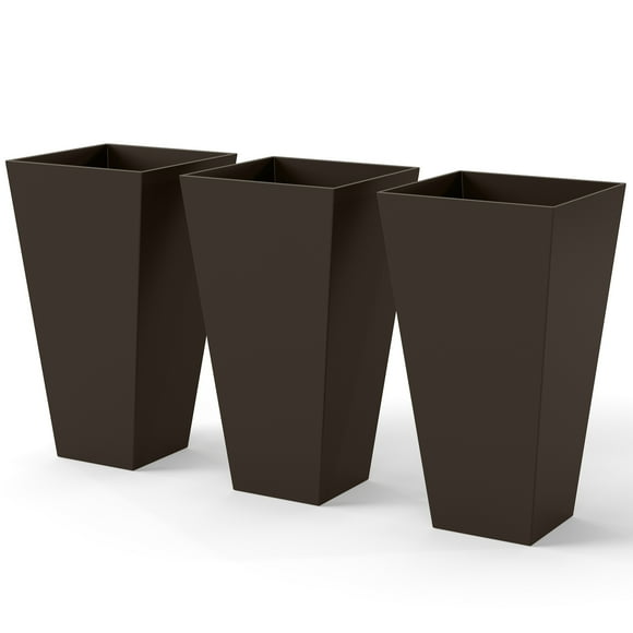 Outsunny 28" Tall Plastic Planters, Set of 3 Garden Flower Pots, Brown