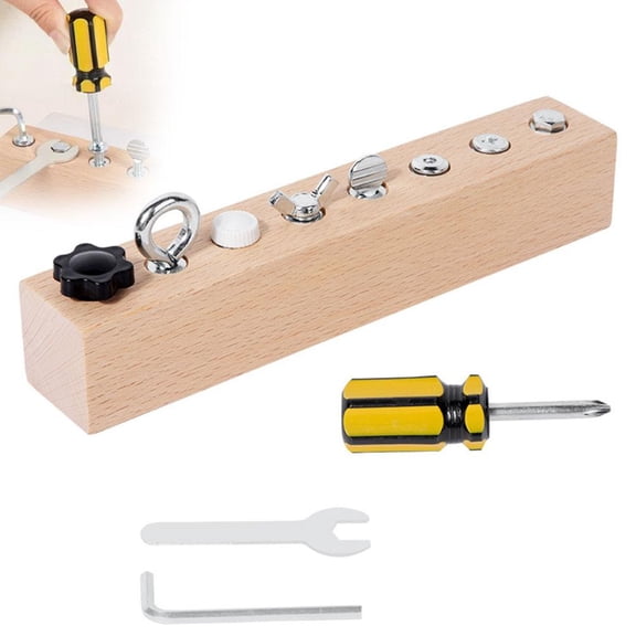 Educational Screw-Tightening Busy Board, Activity Board with Wooden Screwdriver Set, Fine Motor Skills Learning Toy for Hand-Eye Coordination & Focus Development for Kids Toddlers Preschool
