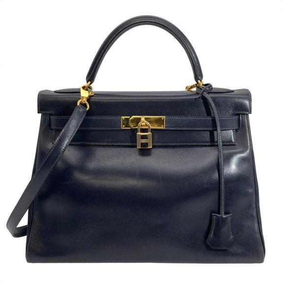 Pre-Owned Hermes Kelly 32 handbag, Box Calf leather, C stamp, Navy, Gold hardware, Inside...