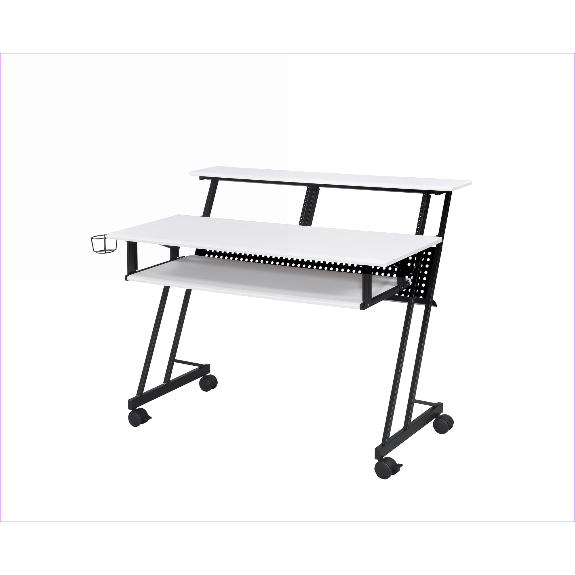 Desks, Suitor Music Recording Studio Desk with Storage & Sliding Keyboard Tray, 47”L White & Black Industrial | White, Metal