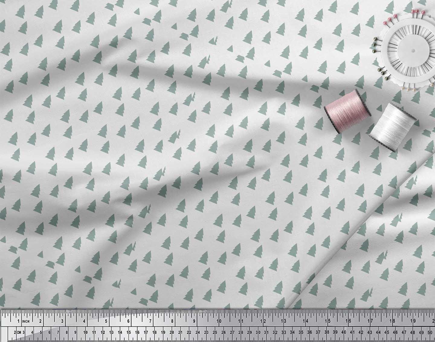 Soimoi White Viscose Chiffon Fabric Christmas Tree Printed Craft Fabric by the Yard 42 Inch Wide