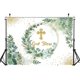 thumbnail image 5 of Telón de fondo con la frase "Dios bendiga" para primera comunión, bautismo, decoración para fiestas, hojas de eucalipto verde para niños, pancarta para baby shower de recién nacidos, suministros de, 5 of 5
