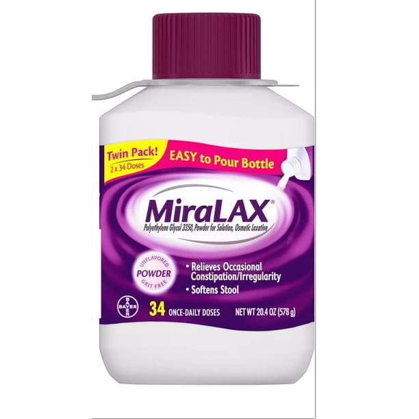 Miralax Laxative Powder For Gentle Constipation Relief 20.4 Oz. 34  Dose-Bottle. (One Bottle.) - Walmart.com