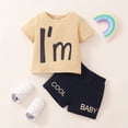 thumbnail image 3 of OLLUISNEO Infant Baby Boys Summer Shorts Outfits Crew Neckline Letter Print Top Elastic Shorts 2 PCS Set 12-18 Months, 3 of 7