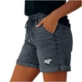 thumbnail image 4 of XIAONU Solid Denim Shorts for Women Drawstring Waist Daily Wear Shorts, 4 of 7