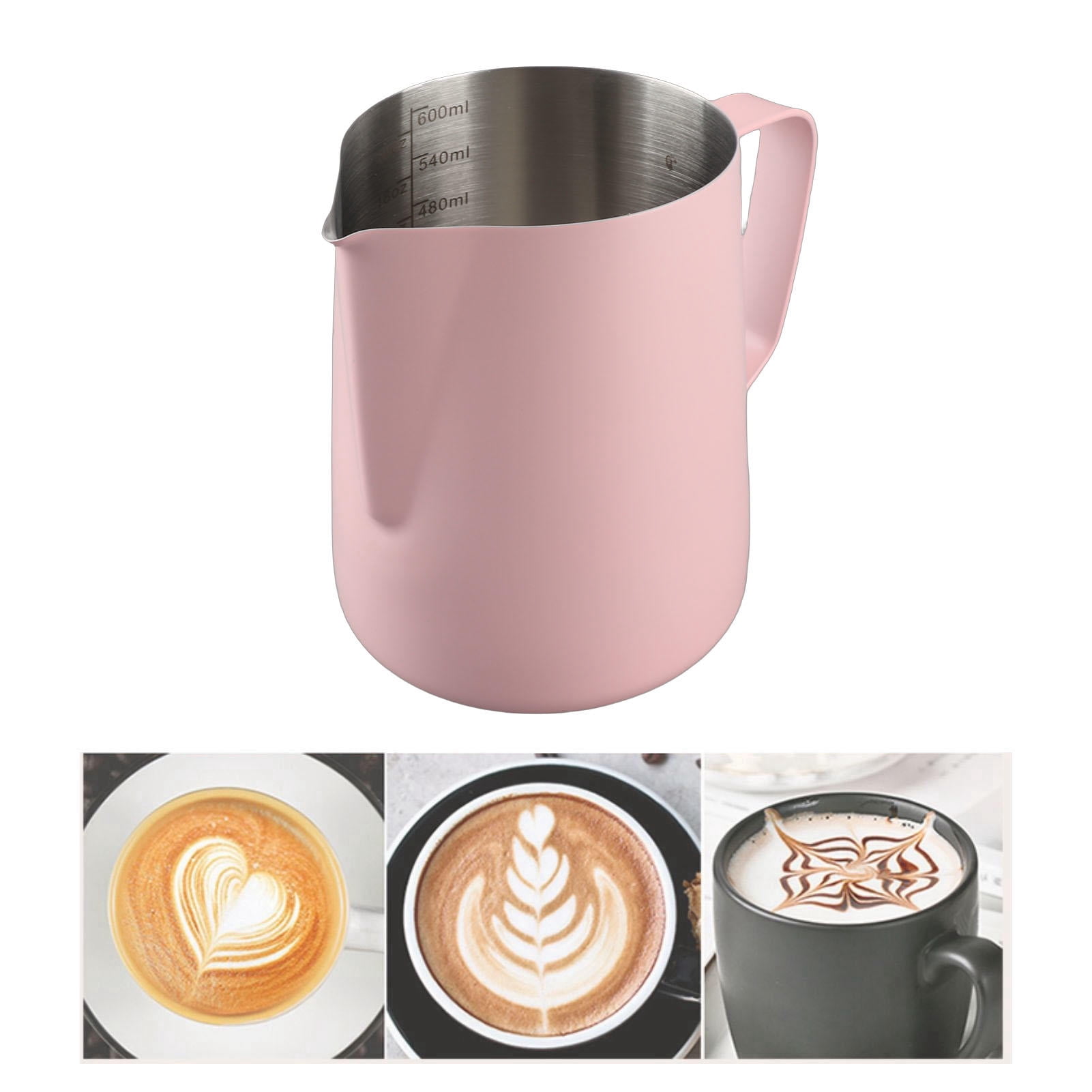 LAZIOEGR 600ML 304 Stainless Steel Coffee Frothing Pitcher with Inner Scale & Pointed Mouth for Latte Art