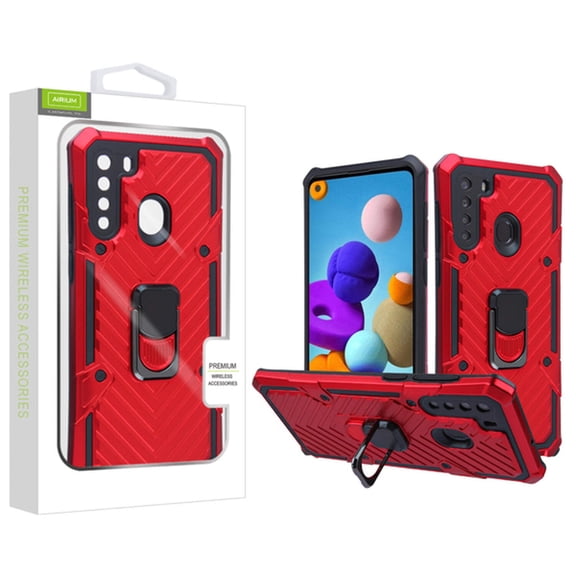 For Galaxy A21 Hybrid Protective Case w/ Foldable Magentic Grip Stand by Airium - Red
