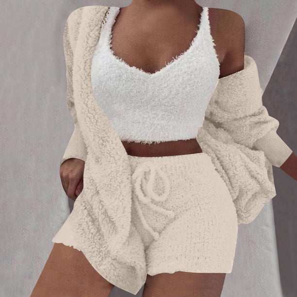 Conjunto de pijama de dos piezas de manga larga con capucha y chaquetas informales para mujer, de terciopelo de doble cara, con capucha, de manga larga, con pantalones cortos y chaqueta, abrigo y pant