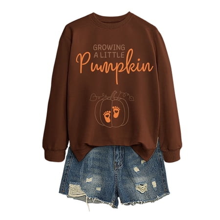 FYEGRE Pumpkin Season Sweatshirt Fall Shirt: Women Atumn Crewneck Tops Thanksgiving Halloween Embroidered Pullover Outfits Coffee L