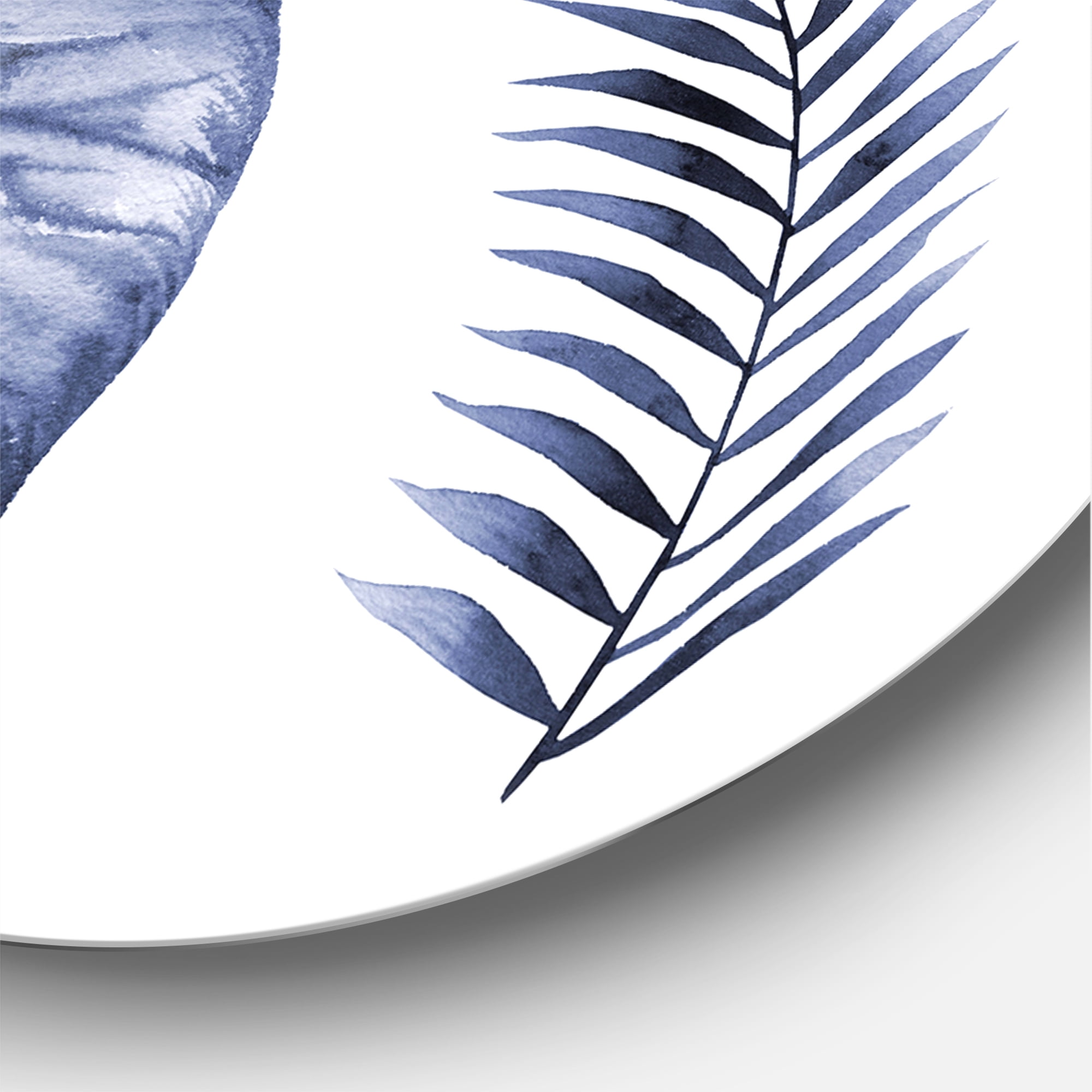 Designart 'Blue Watercolour Tropical Leaves IV' Traditional Circle Metal Wall Art 11x11 - Disc of 11