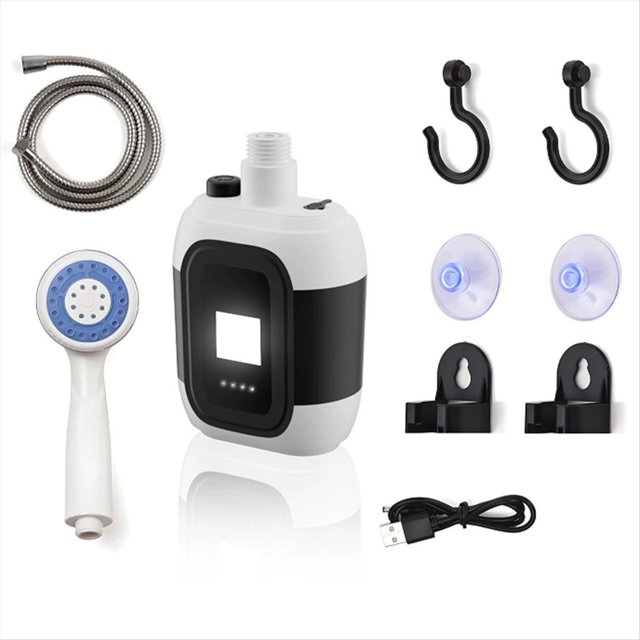 Bomba de Ducha para Camping con Luz LED, Batería Recargable USB de 2200 MAh para Camping, Senderismo, Mascotas y Lavado de Coches.