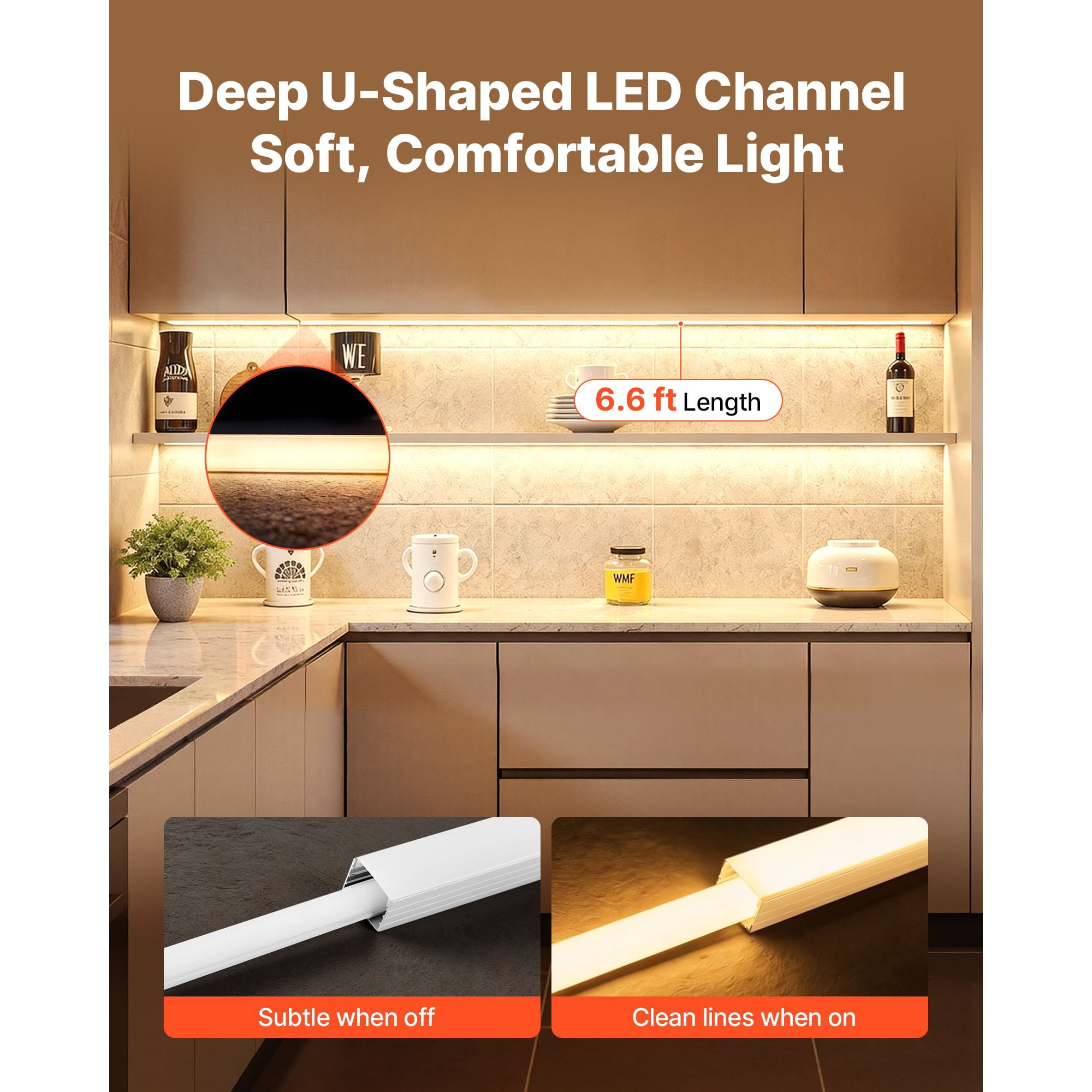 Plus-Size U Shape LED Channel, 6.6 ft 10 Pack, Anodized Aluminum LED Strip Diffuser, Milky PC Cover, Heat Dissipation, for Under Cabinet, Bookshelf & Display Lighting