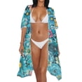 thumbnail image 3 of HELLHERO High Quality Fabrics Long Kimono Swimsuit Cover Up for Summer Breathable Lightweight Blue-green Flower, 3 of 6
