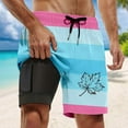 thumbnail image 4 of ibiyuan Swim Trunks Men with Mesh Lining Quickdry Bathing Suit 2 In 1 Cargo Pocket Pool Shorts with Pockets Stretch Hawaiian Print Beach Swimsuit Swimwear,2-Hot Pink, 4 of 4