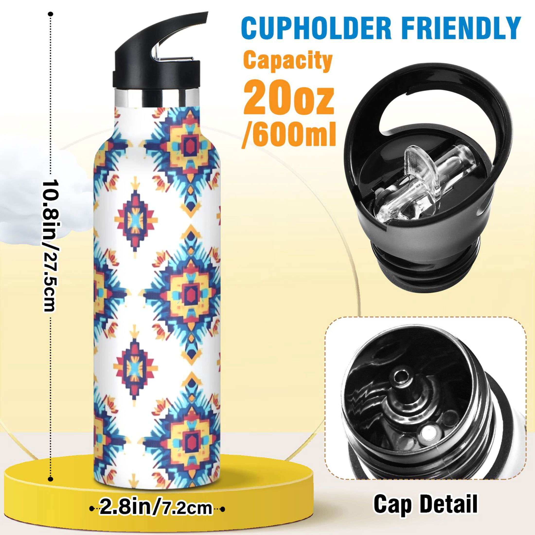 Kids Insulated Stainless Steel Sports Water Bottle 600ml (20oz) Elegant Colors and Shapes