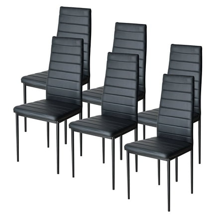 Black Metal Chairs Dining IDS home 6 Piece Dining Chairs Modern Simplicity Style Black with Metal Frame PU Leather ()