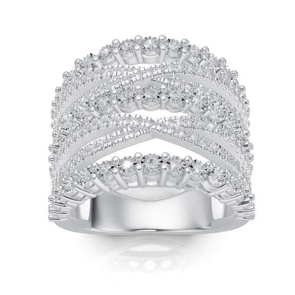 DIAMOND CLUB 1 Carat Lab Grown Round Diamond Cross Over Ring in 14K White Gold (VVS, F Color) – 163 Stones, Modern Women’s Fashion Design, Sizes 5