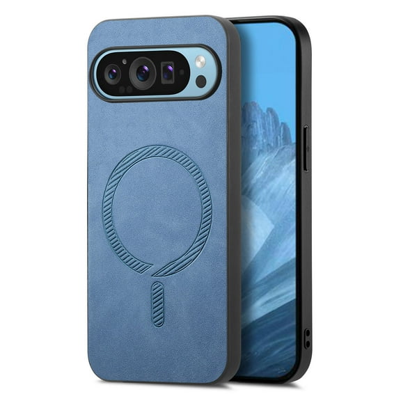 Compatible with Magsafe for Google Pixel 8 Case, Luxury PU Leather Skin-Feel Magnetic Design Back Protective Phone Cover Case Support Car Mount Holder for Google Pixel 8, Blue