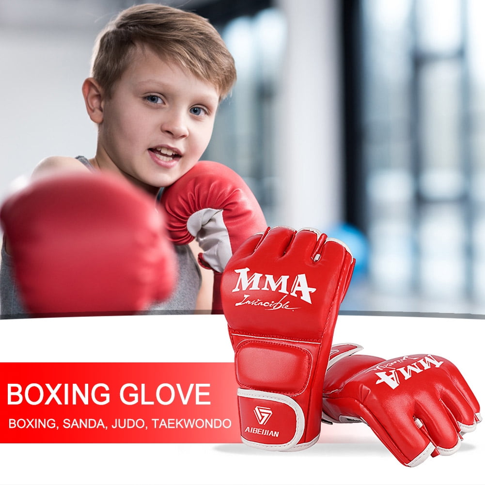 BLEEUS Half Finger Boxing Gloves Wearable Pu Breathable Sports Equipment Fitness Supplies (Red M)