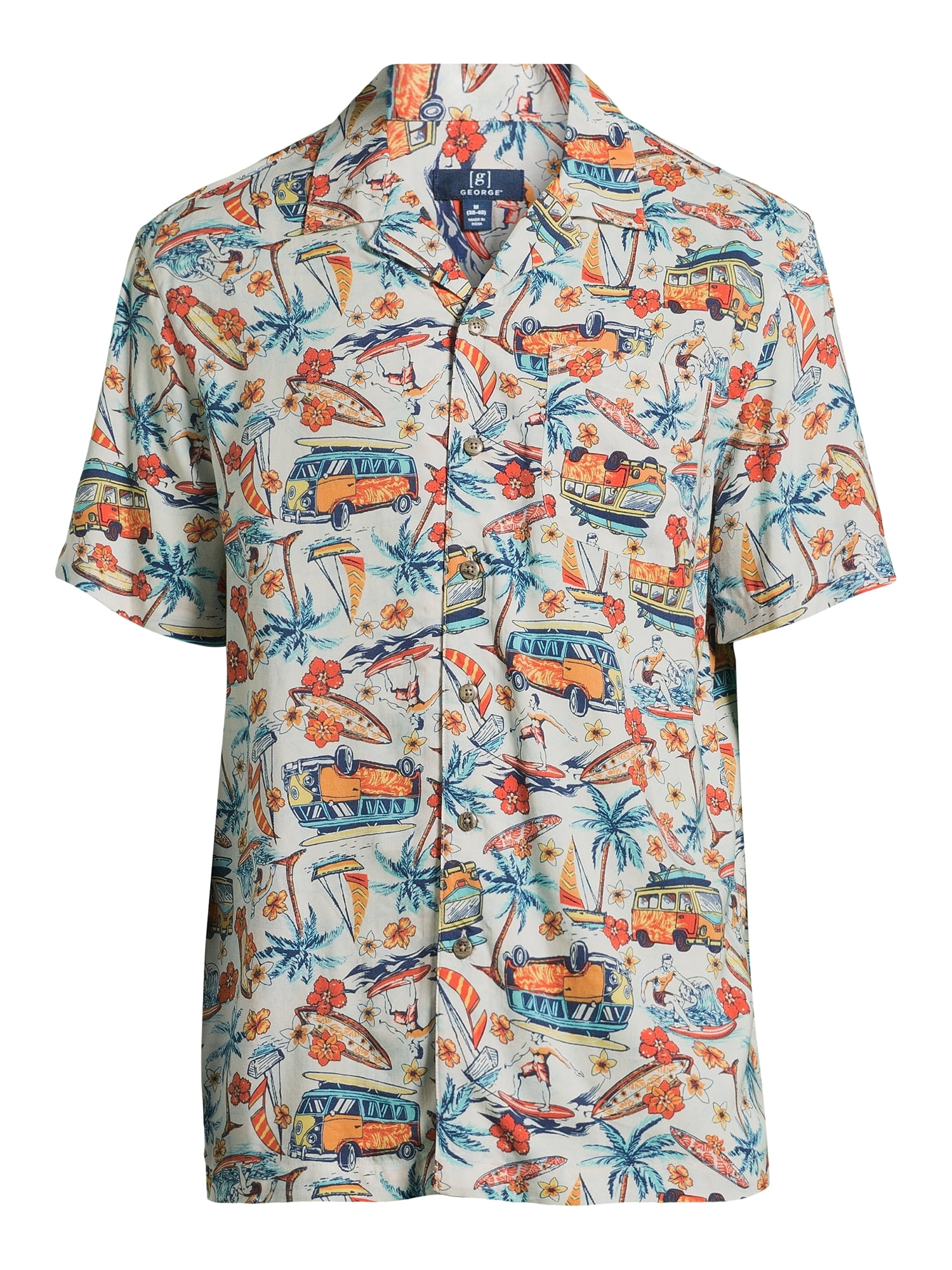 George Men's & Big Men's Short Sleeve Rayon Button-Up Camp Shirt, Sizes S-3XL