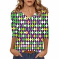 thumbnail image 3 of TaTaai Women's Fashion Christmas Printed Loose Casual V Neck With Three Quarter Sleeves And 3/4 Sleeves T-shirt Pullover Top Gift, 3 of 5