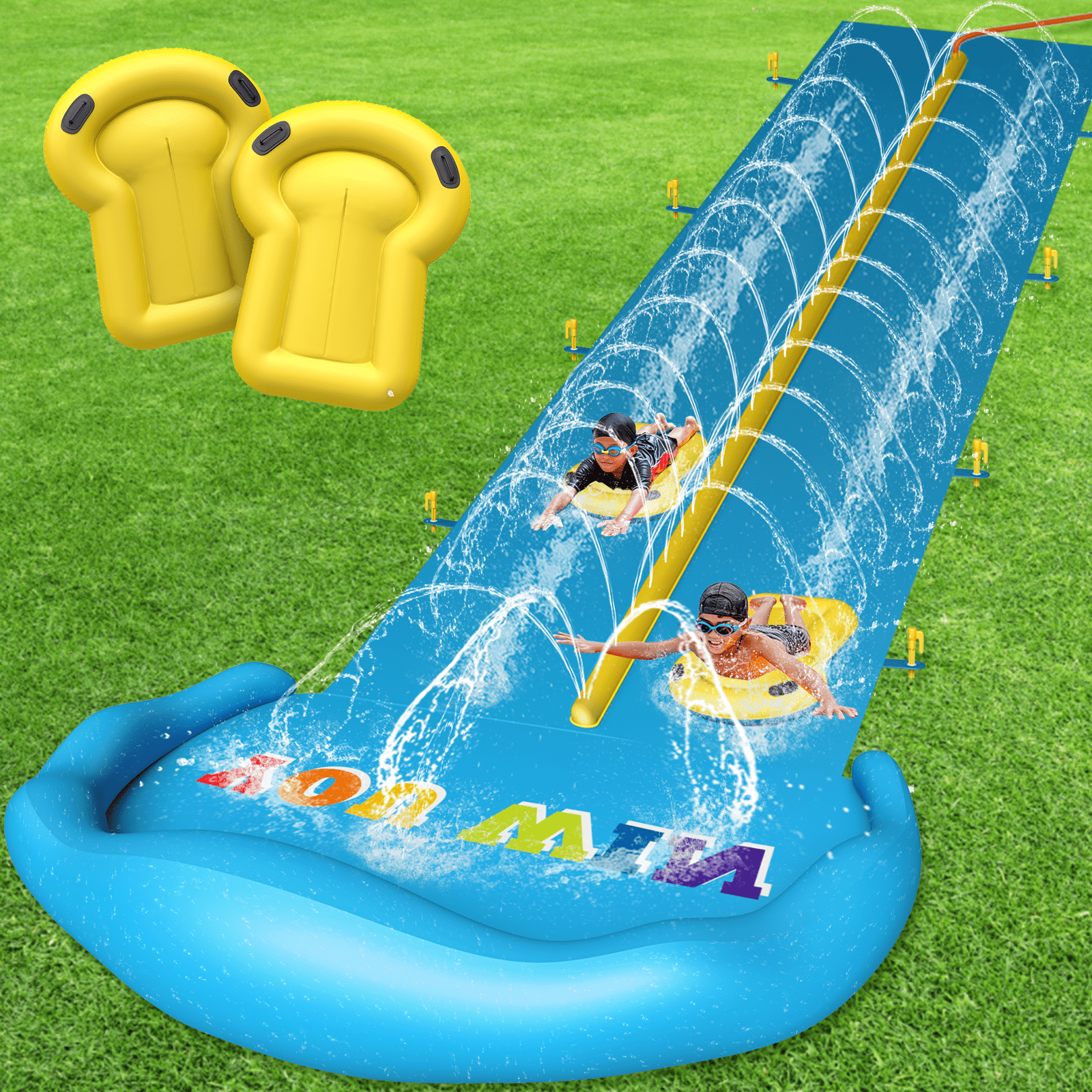 Lawn Water Slide 32.8 Ft Double Lane Water Slide with Automatic Sprinkler and Safety Padding
