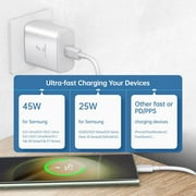 USB C Super Fast Charger for AT&T Maestro 3 45W Charger Super Fast Charging USB Type C PD PPS Charger with 6 FEET 5A Type-C Cable - White