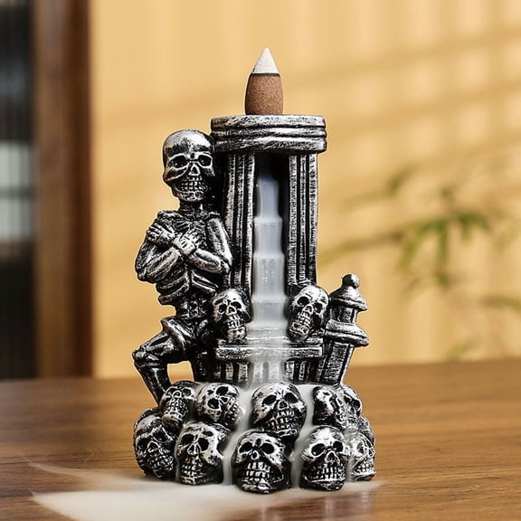 1pc Creative Halloween Skull Decoration Incense Burner Resin Backflow AromaRelax Furnace Home Decor (Without Incense)