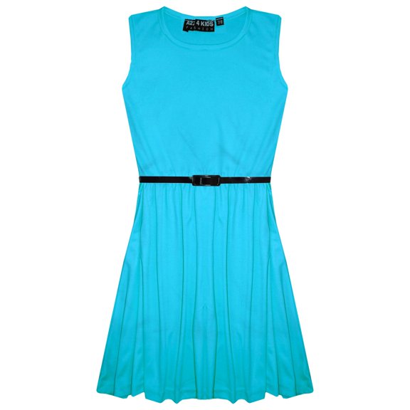 Girls Skater Dress Kids Party Dresses With Free Belt 5 6 7 8 9 10 11 12 13 Years