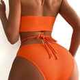thumbnail image 3 of KaLI_store Womens Swimsuits Women's Halter Self Tie Ruched High Waist Two Piece Bikini Set Swimsuits Orange,L, 3 of 5