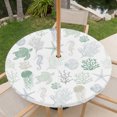 thumbnail image 6 of Round Outdoor Tablecloth with Umbrella Hole and Zipper, Green Coastal Fitted Table Cover with Elastic Edge for 31-35 Inch, Nautical Summer Beach Coral Sea Turtle Waterproof Patio Tablecoths, 6 of 9