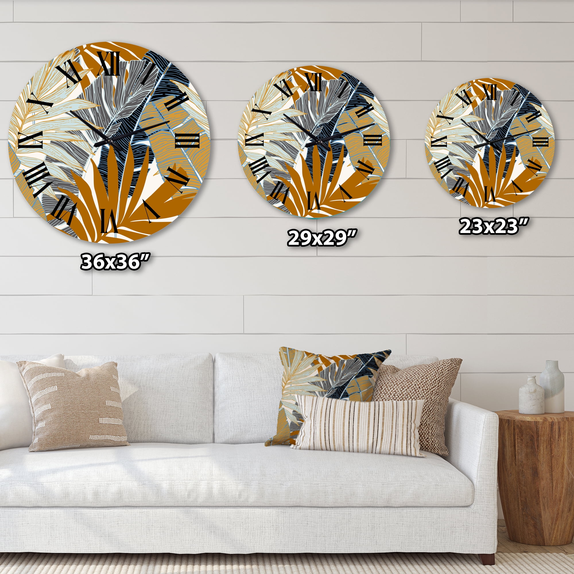 Designart 'Abstract Tropical Summer Palm Tree & Banana Leaves' Modern Wall Clock