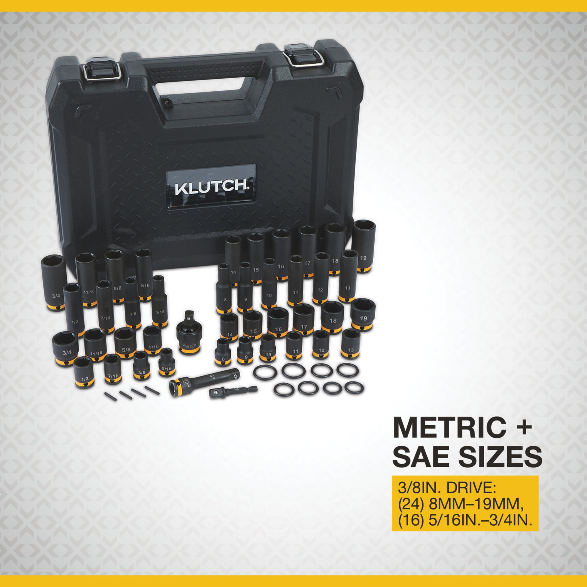 Klutch 3/8in.-Drive Chrome Molybdenum Impact Socket Set, 6-Point, Metric and SAE, 43-Pc.