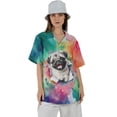 thumbnail image 4 of Funny Watercolor Adorable Pug Peeking Through Torn Paper Effect Hawaiian Shirt Breathable Summer Unisex Merch Dog Lover Gifts - 00026, 4 of 6
