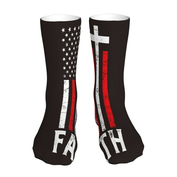 Cauagu USA Flag Cross Pattern Fun Novelty Crew Socks,Casual Athletic Socks Neutral Socks Cozy Crew Socks Christmas Gift